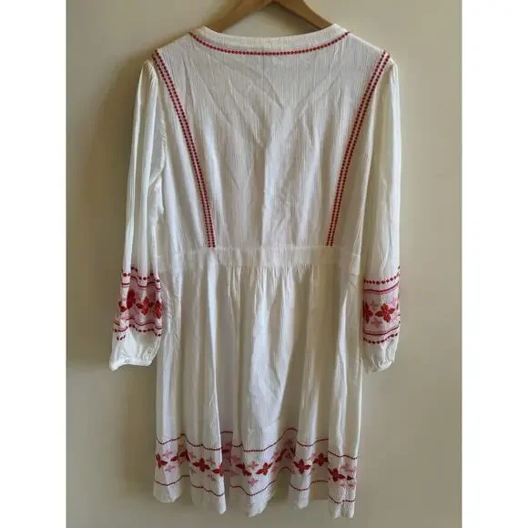 Boden Marla Embroidered Dress Womens 16 L White Gauze Midi Boho Tassels Beach - Picture 7 of 16